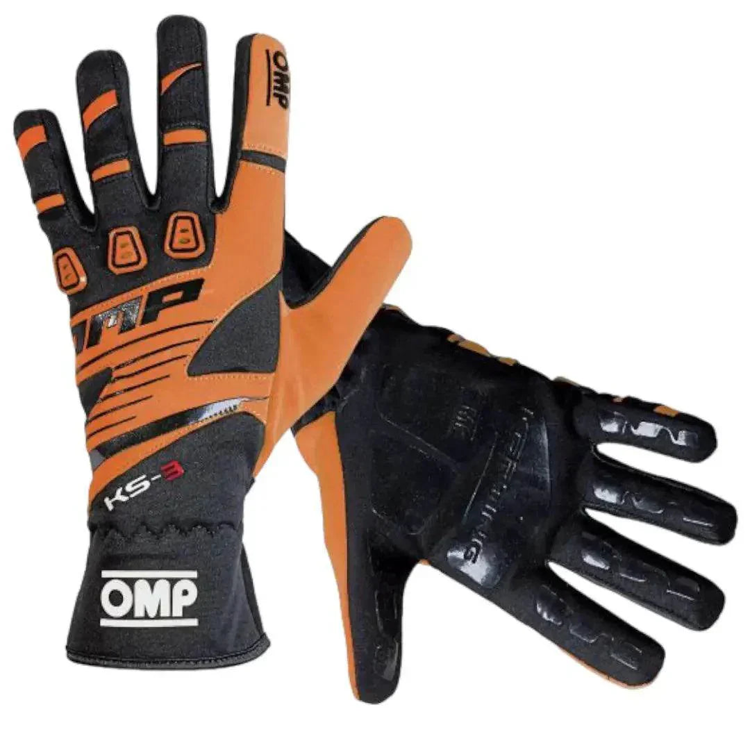 OMP KS - 3 Kart Gloves - Black / Fluro Orange - XX - Large